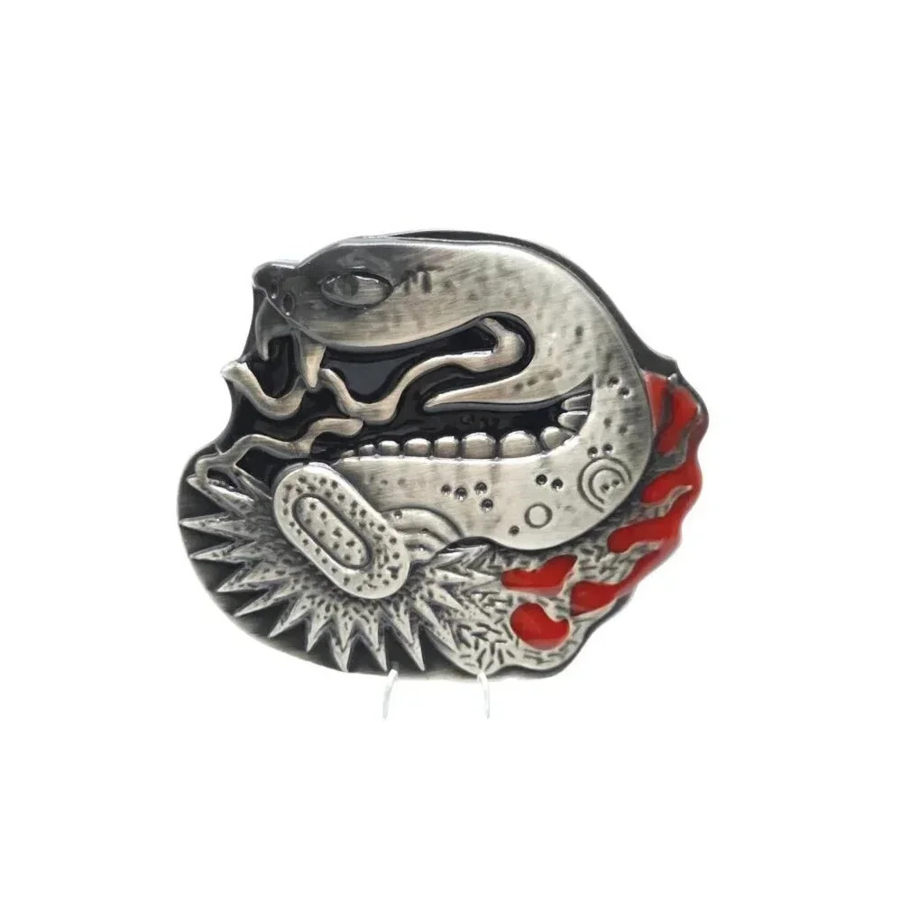 Wild Animal Cobra Snake Belt Buckle Silver Tone Enamel Mens